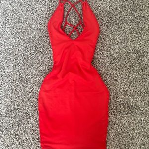 Oh Polly Tempting Fate multi strap keyhole dress in red